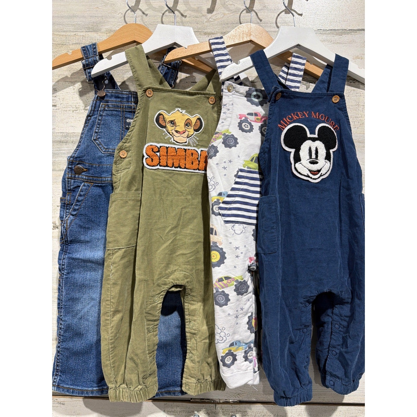 Oshkosh Disney Romper Overall Bundle Boys 18M Simba Mickey Monster Truck0