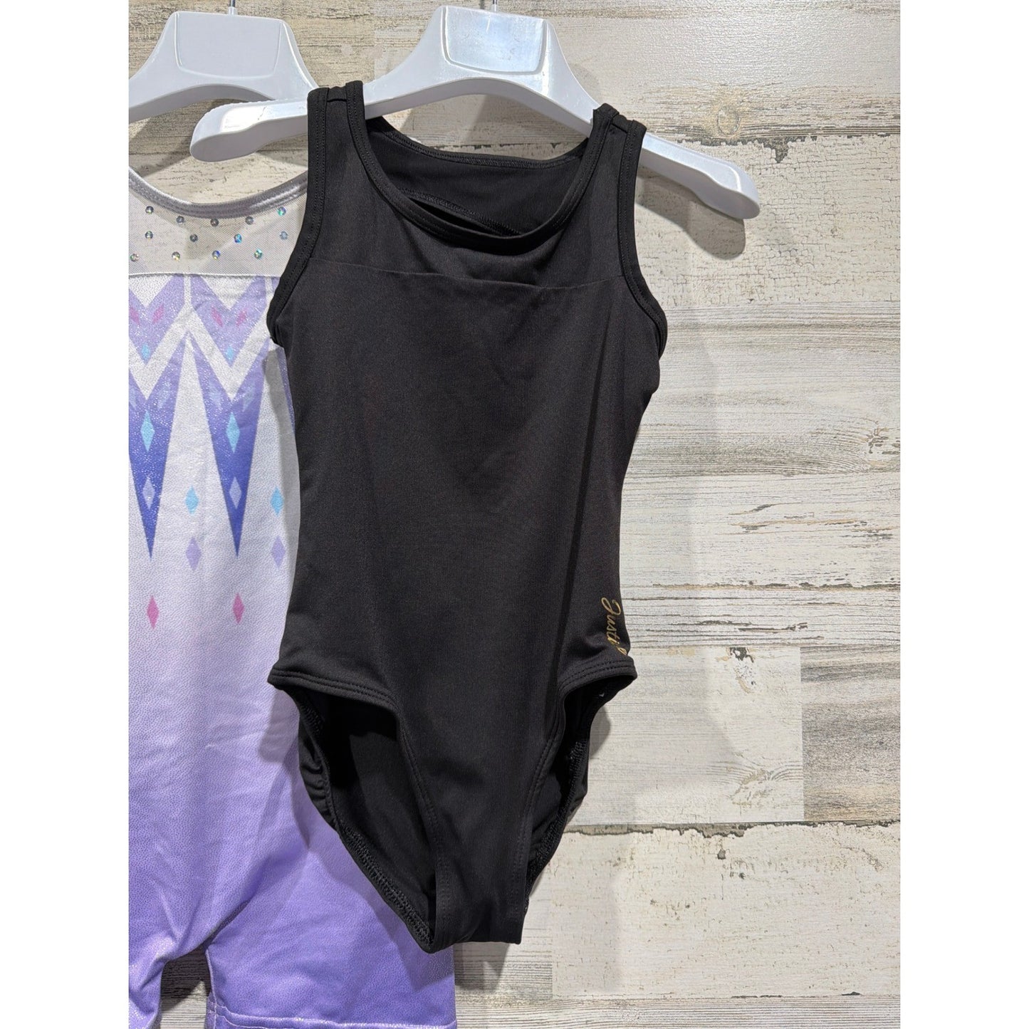 Weissman Justice Leotard Biketard Lot Girls 5/6 Purple Black Sparkle Dance EUC2