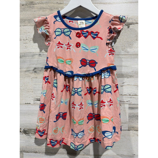 Wildflowers Sunglasses Tunic Dress Girls Size 6 Pink Flutter Sleeve Retro EUC0