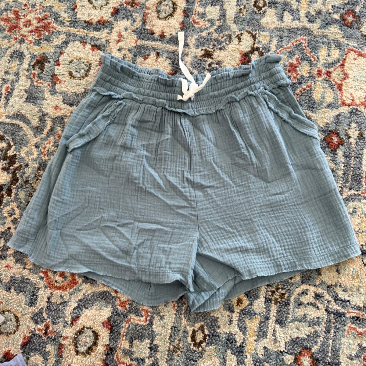 ZENANA Gauze Shorts Women Large Blue 100% Cotton Coastal NWOT0