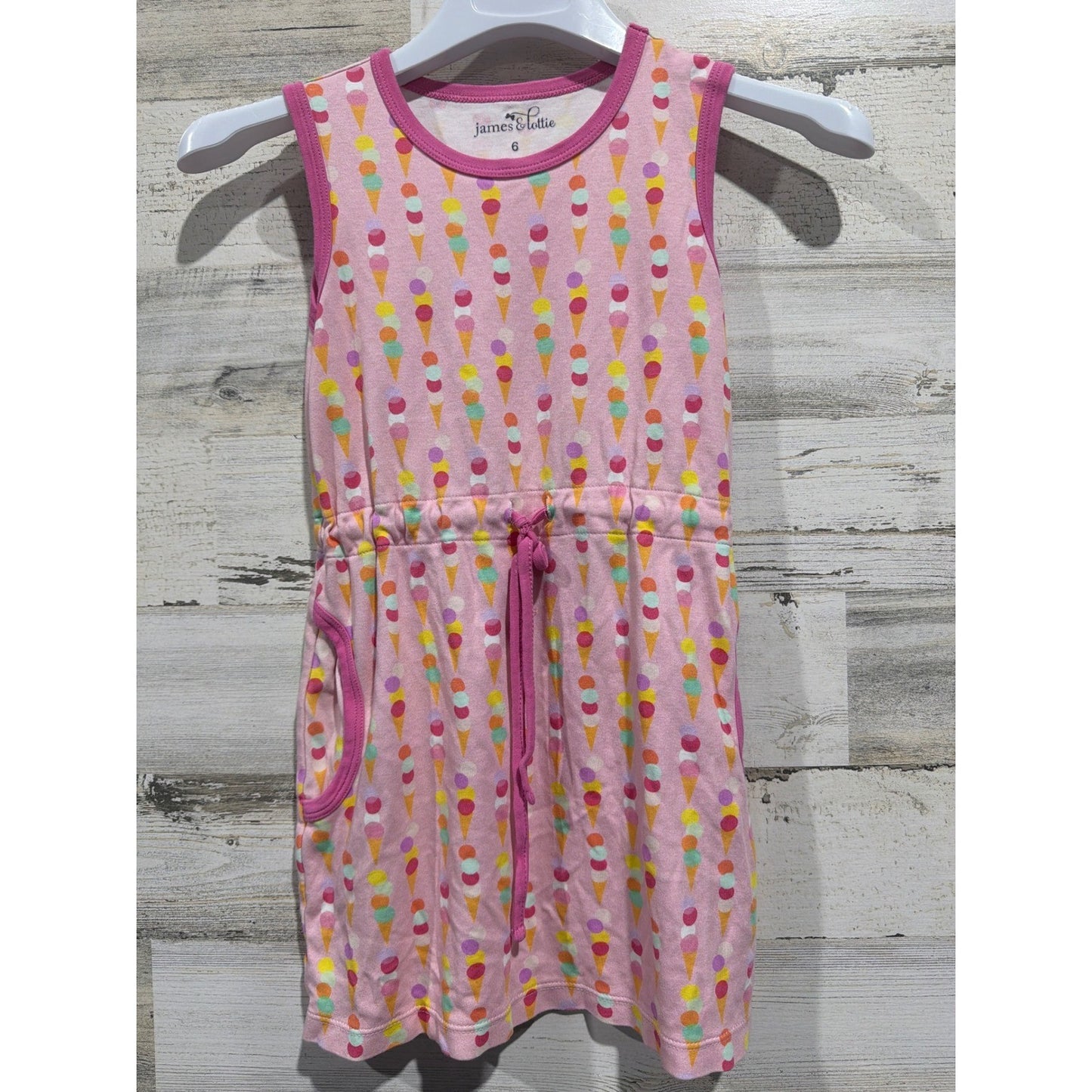 James and Lottie Dress Girls 6 Pink Ice Cream Pima Cotton Preppy EUC0