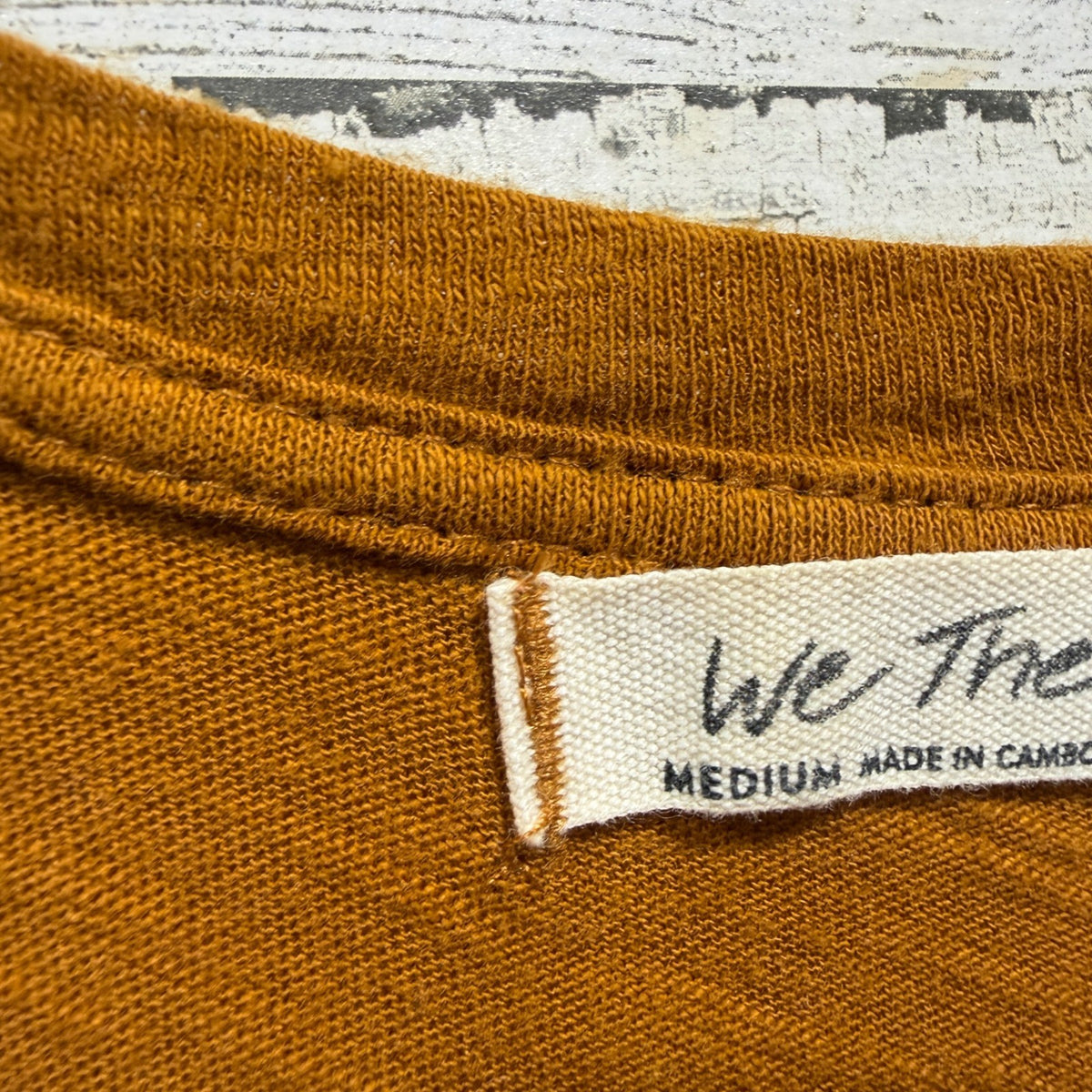 We The Free Ruffle Sleeve Tee Women M Mustard Slub Knit Boho *Flawed4