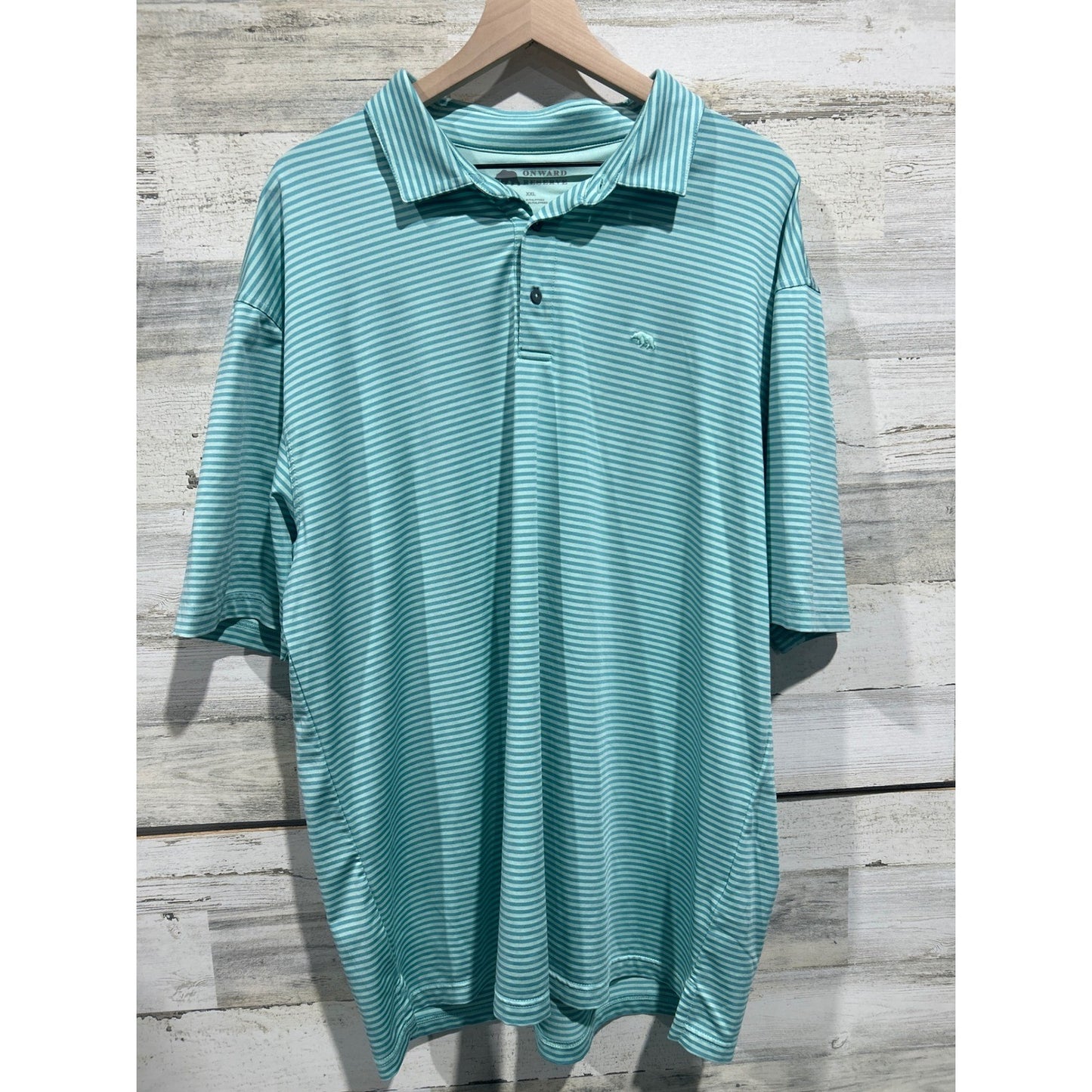 Onward Reserve Polo Shirt Mens XXL Mint Green Striped Golf Performance EUC0