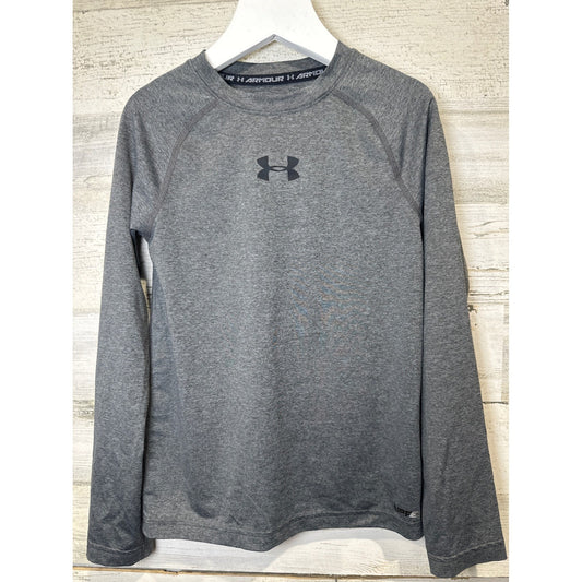 Under Armour Long Sleeve Shirt Boys Youth Small Grey HeatGear Athletic EUC0