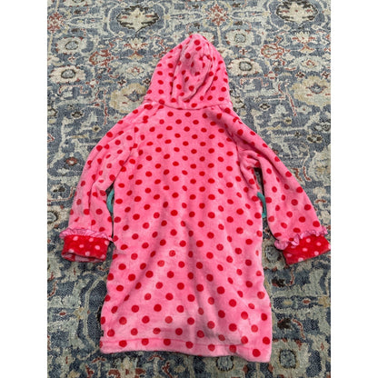 Matilda Jane Robe Girls Medium Pink Red Polka Dot Hooded Fleece*Missing Belt Tie3