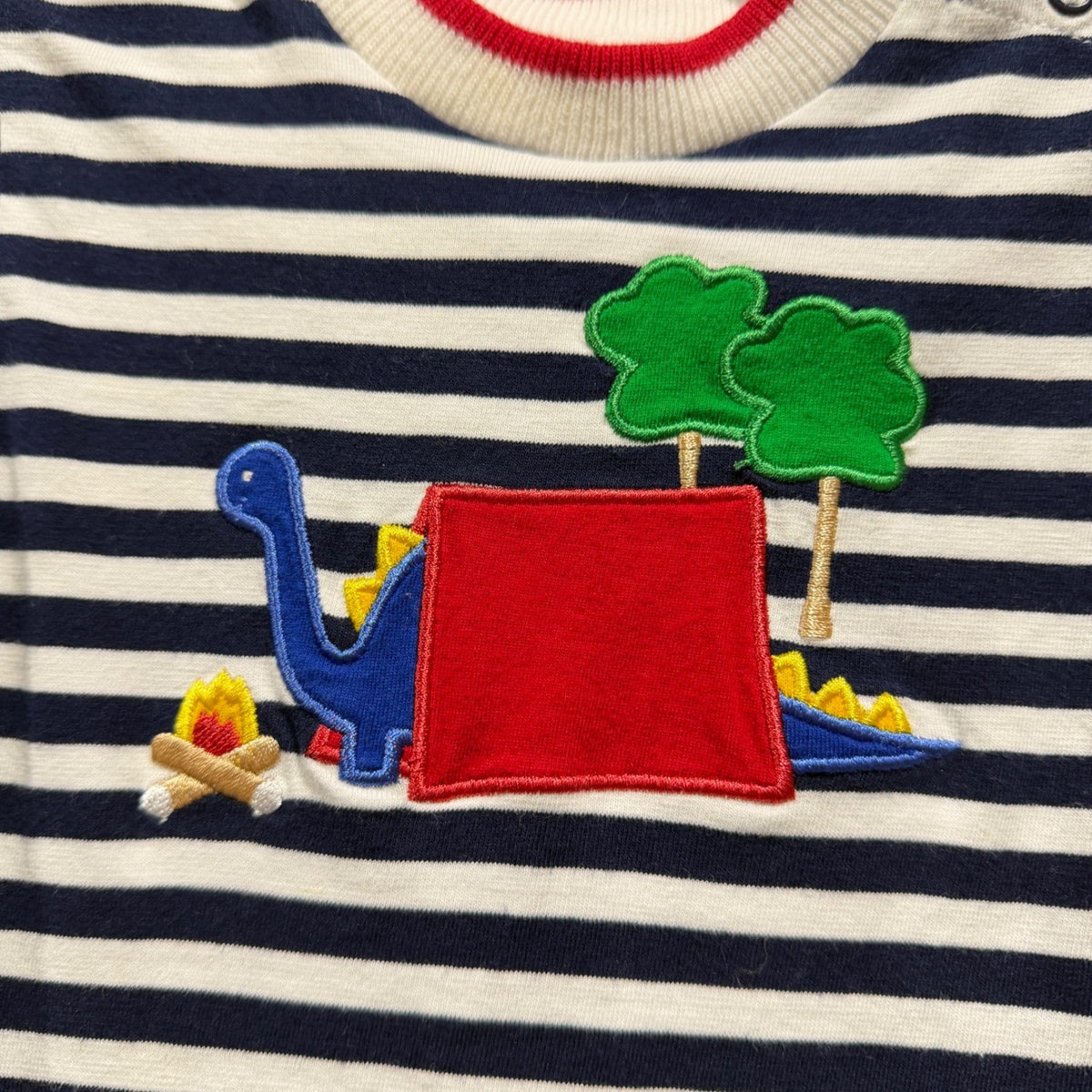 Florence Eiseman Romper Boys 3M Navy Stripe Dinosaur Camping Preppy EUC1