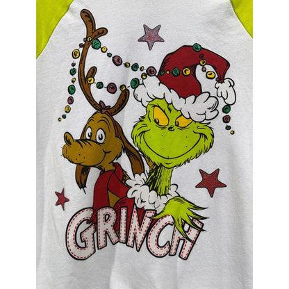 The Grinch Raglan Shirt Girls Large 10/12 Green Christmas Holiday Graphic EUC1