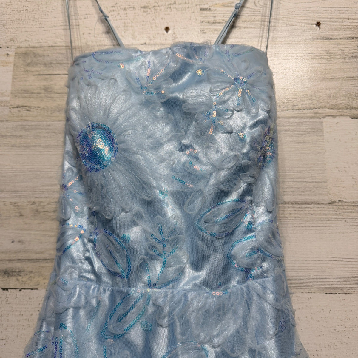 Floral Sequin Gown B. Darlin Juniors 15/16 S Blue Corset Back Fairycore Prom2