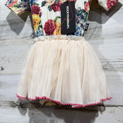 Rock Your Baby Circus Dress Girls 12-18M Cream Floral Tulle Balletcore NWT3