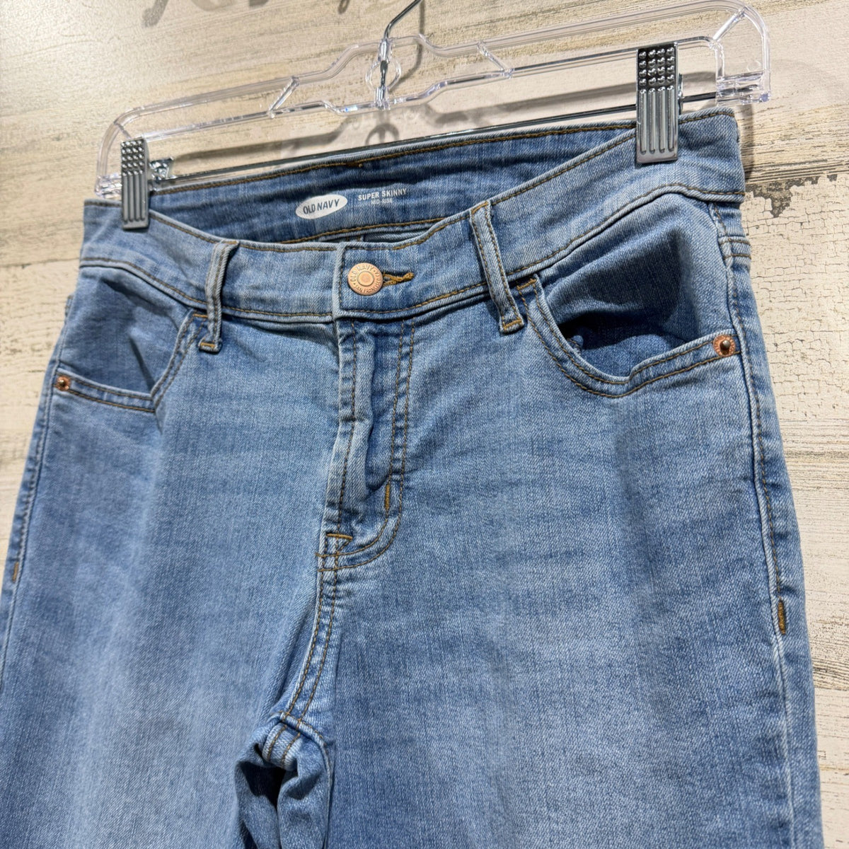 Old Navy Super Skinny Mid-Rise Jeans Womens 4 Light Wash Cotton Blend Casual1