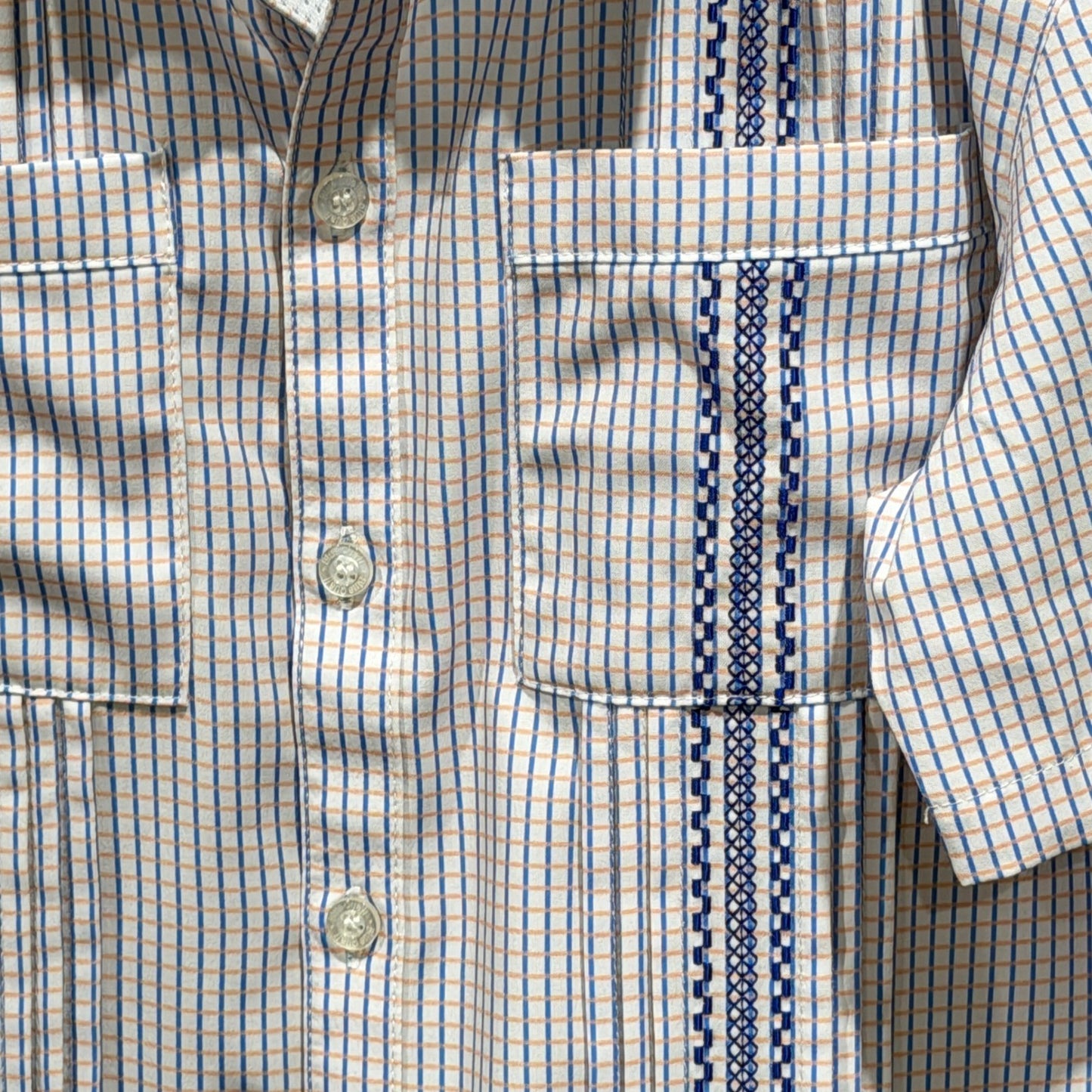 Blue Quail Fishing Shirt Boys 6 Blue Plaid UPF 50 Guayabera Outdoor EUC2