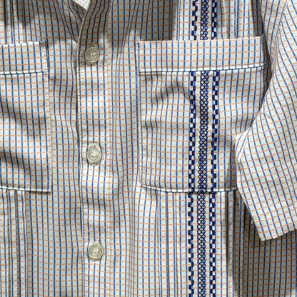 Blue Quail Fishing Shirt Boys 6 Blue Plaid UPF 50 Guayabera Outdoor EUC2