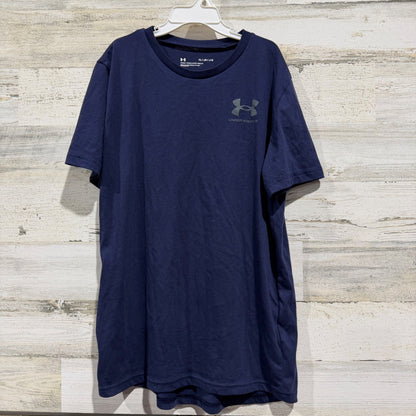 Under Armour T-Shirt Boys Youth Large Navy Blue Short Sleeve Sporty EUC0