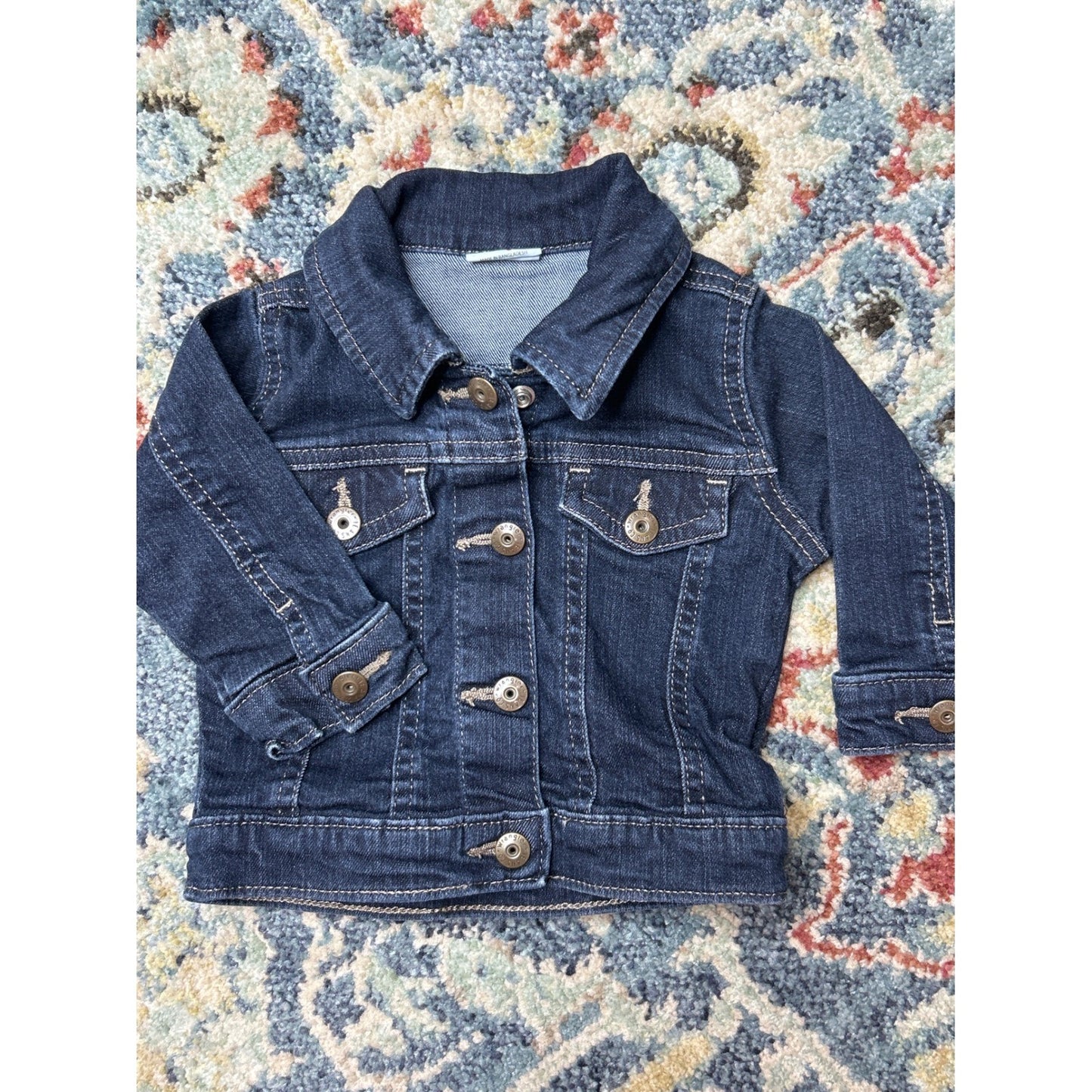 Wrangler Denim Jacket Baby 3-6M Dark Blue Snap Front Western Trucker EUC0
