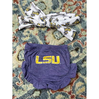 LSU Ruffle Shorty Headband Set Girls 3-6 Months Purple Gold Game Day0