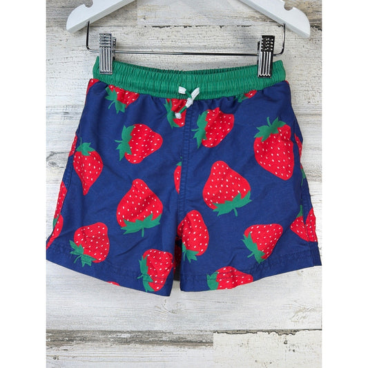 Mini Boden Swim Trunks Boys 3-4Y Blue Strawberry Print Fruit Resort Vacay0