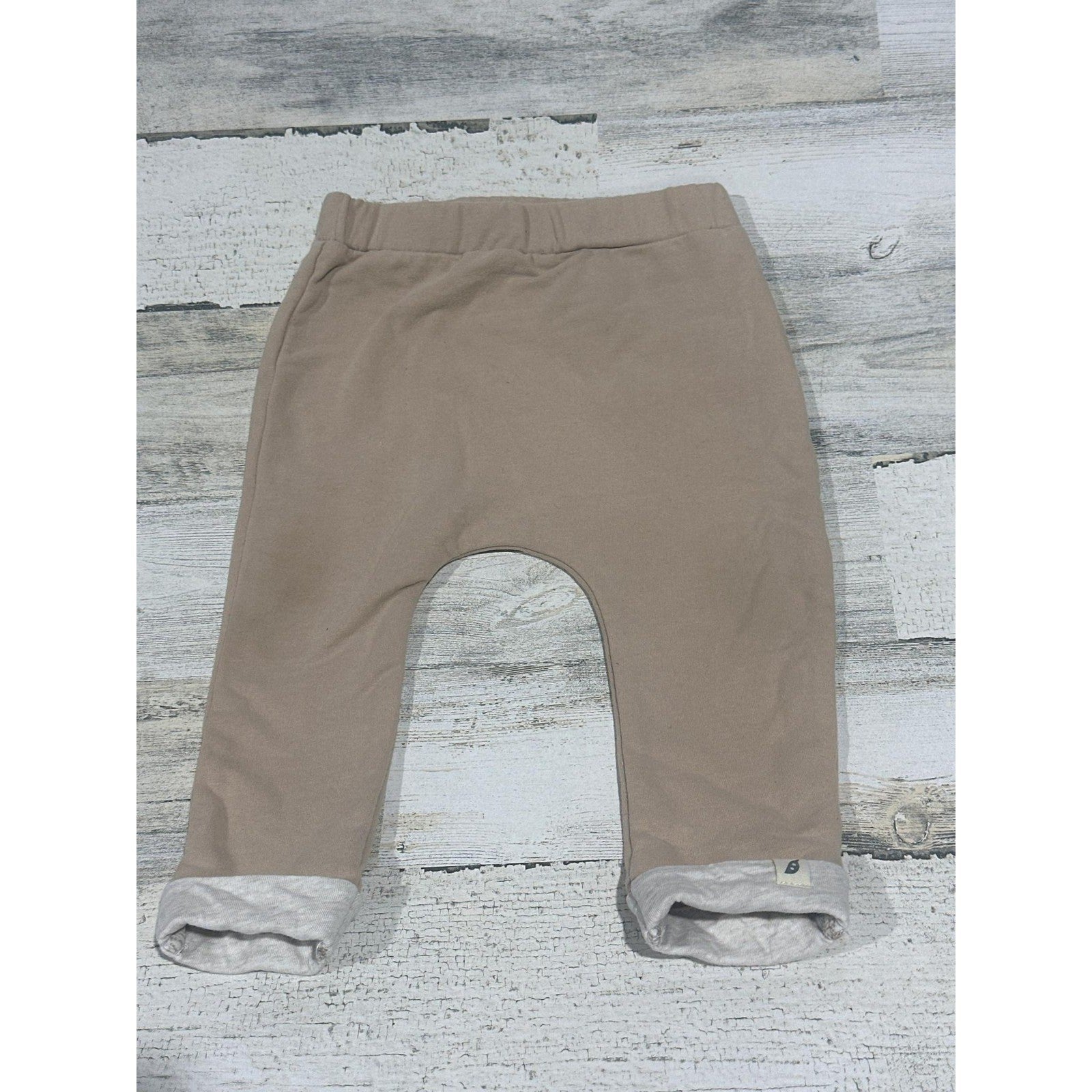 Easy Peasy Jogger Pants Boys 12M Tan Organic Cotton Cuffed Harem EUC0