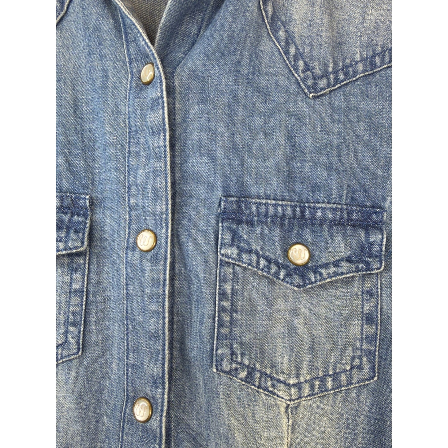 Wrangler Western Denim Shirt Women XS Blue Pearl Snap Cowgirl EUC2