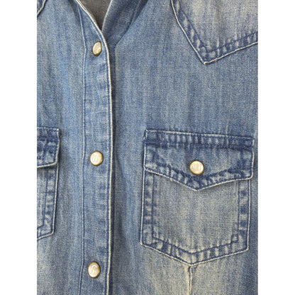 Wrangler Western Denim Shirt Women XS Blue Pearl Snap Cowgirl EUC2