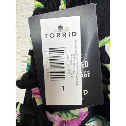Torrid Wireless Swim Dress Women 1 Black Tropical Floral Resortwear NWT5
