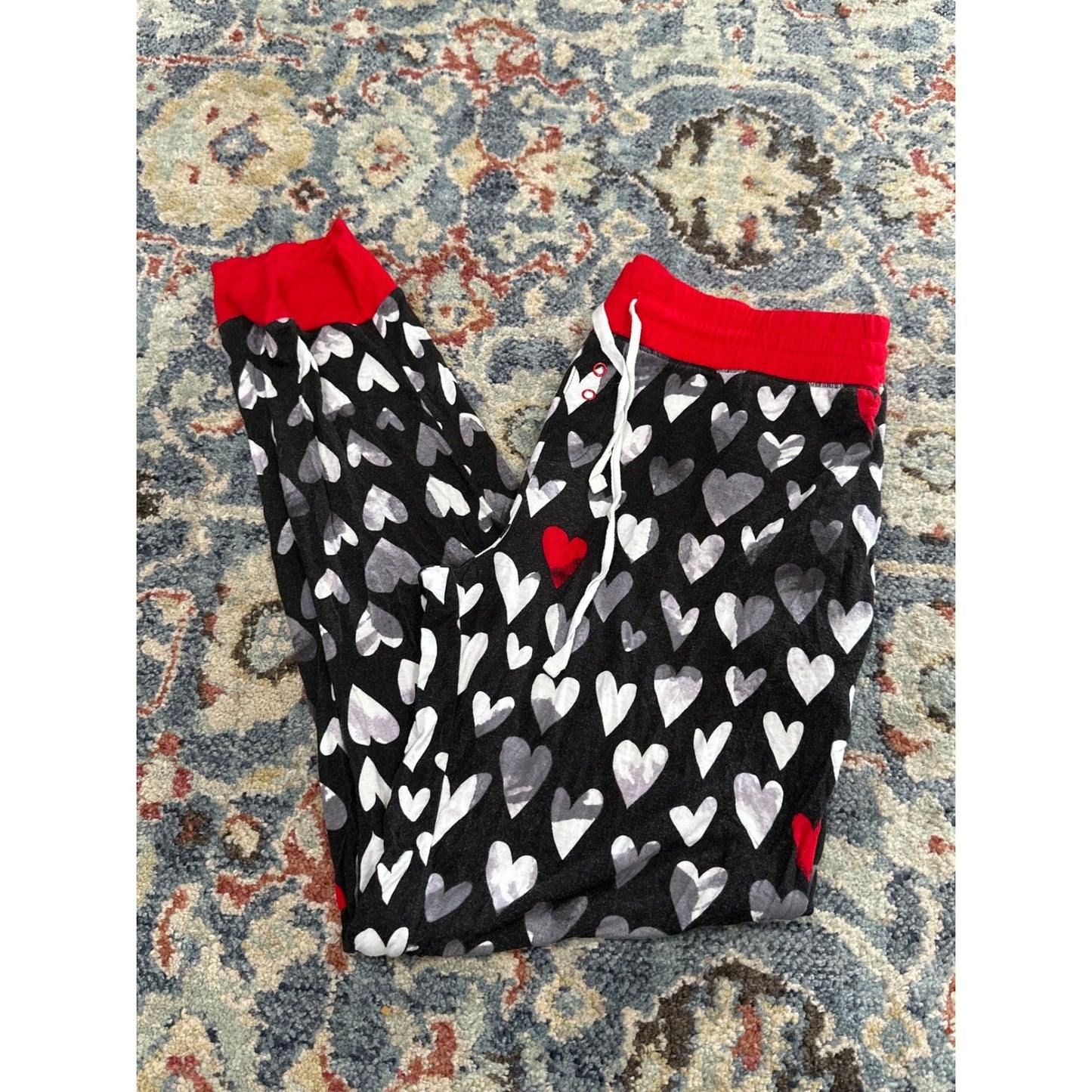 Little Sleepies Pajama Pants Women Medium Black Heart Print Jogger Bamboo0