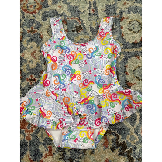 Flap Happy One Piece Swimsuit Girls 24m Multicolor Unicorn Rainbow Ruffle NWT0