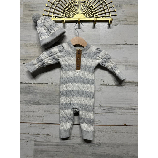 Hope & Henry Sweater Romper Boys 0-3M Gray Organic Cotton Cable Knit EUC0