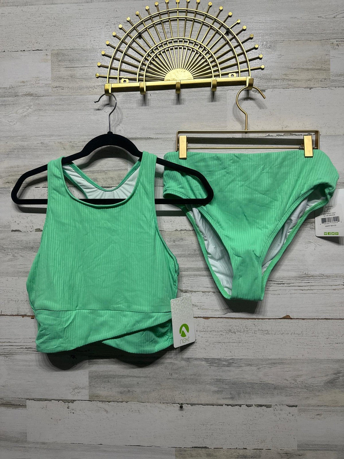 Next Bikini Set Women Med Mint Ribbed High Neck High Waist NWT0