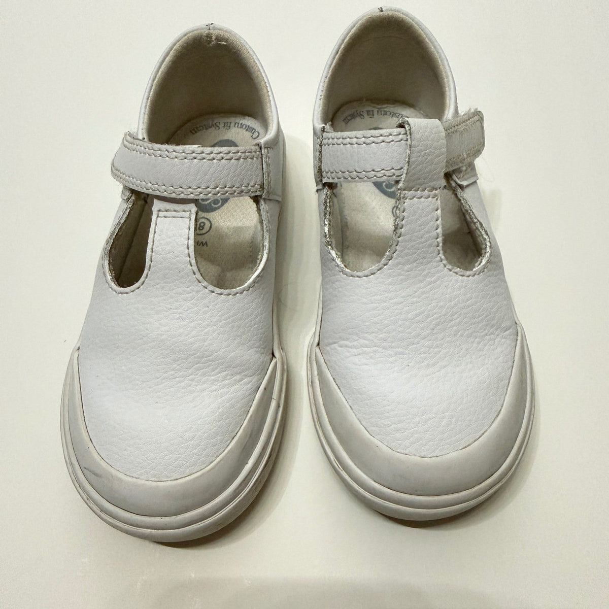 Footmates Drew T-Strap Girls Size 8 White Leather Classic School GUC1