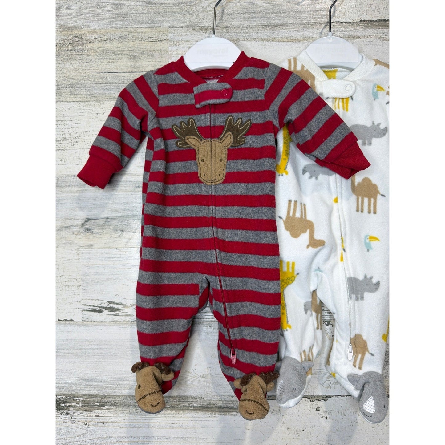 Carter's Fleece Sleepers Bundle Boys Newborn Multi Reindeer Safari Cozy2