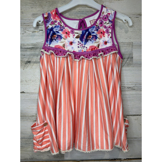 Cheeky Plum Tunic Top Girls 10 Pink Orange Floral Stripe Boho EUC0