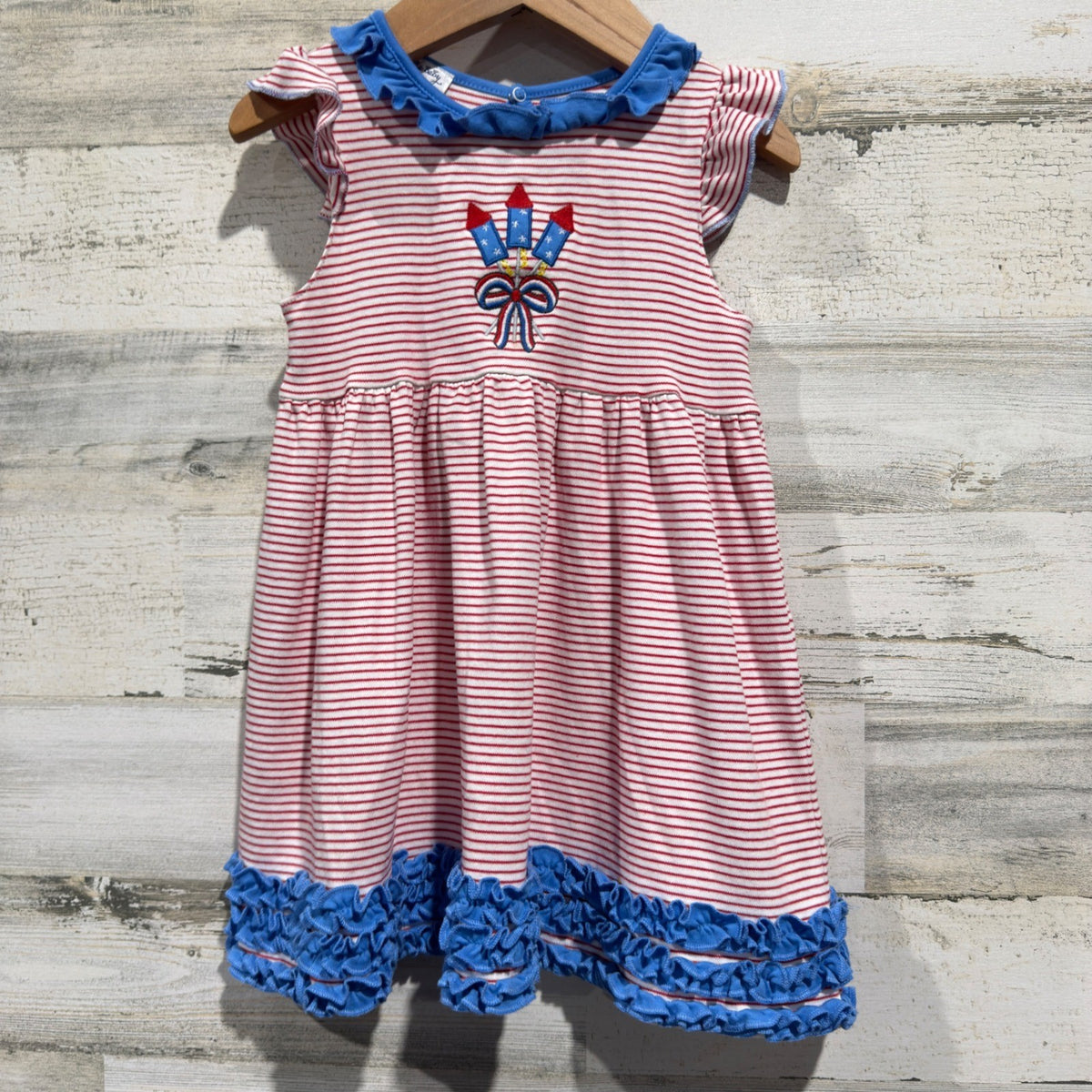 Magnolia Baby Firework Dress Girls 3 Red White Blue Pima Cotton Patriotic EUC0