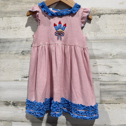 Magnolia Baby Firework Dress Girls 3 Red White Blue Pima Cotton Patriotic EUC0