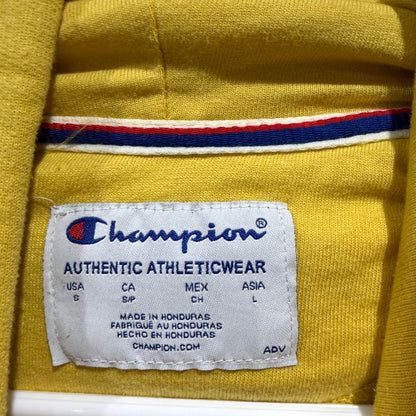 Champion Script Logo Hoodie Women Small Yellow Poly Cotton Athleisure Flawed*1