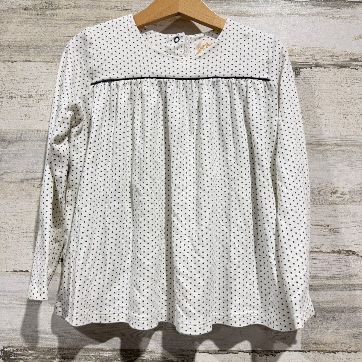 The Beaufort Bonnet Company Top Girls 7 White Polka Dot Preppy Pima Cotton EUC0