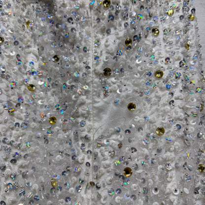 Jovani Prom Gown Women 4 White Beaded Sequin Mermaid Halter Glam *Flawed10