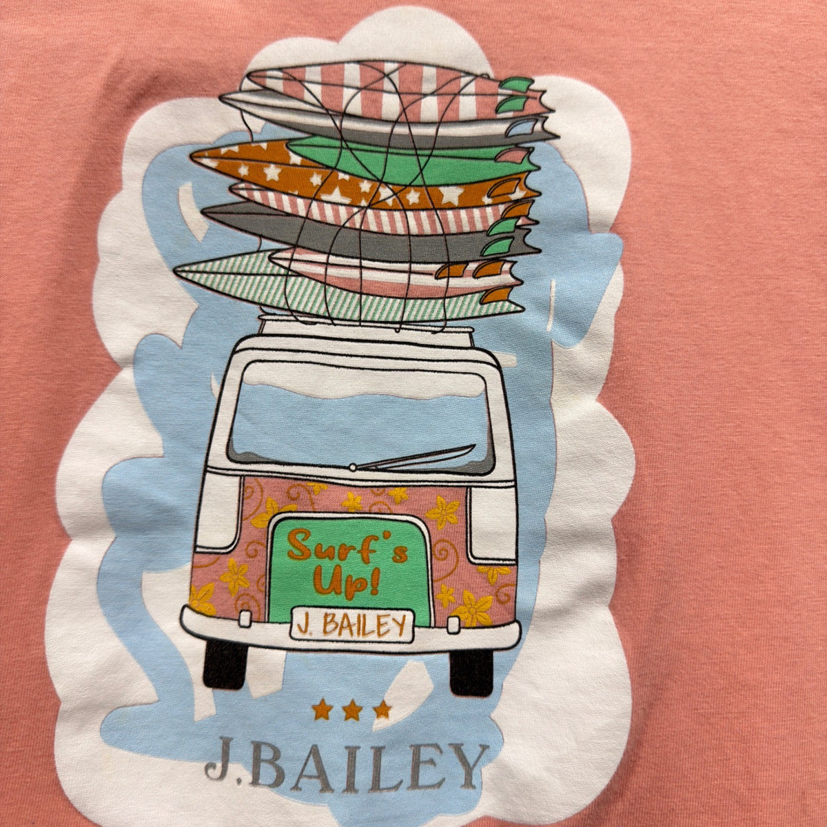 J. Bailey Graphic Tee Boys Size 6 Pink Surf Van Coastal Surfcore EUC4