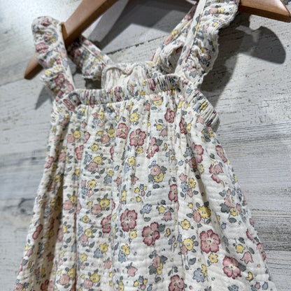Quincy Mae Ruffle Dress Girls 2-3Y Cream Floral Organic Cotton Boho EUC1