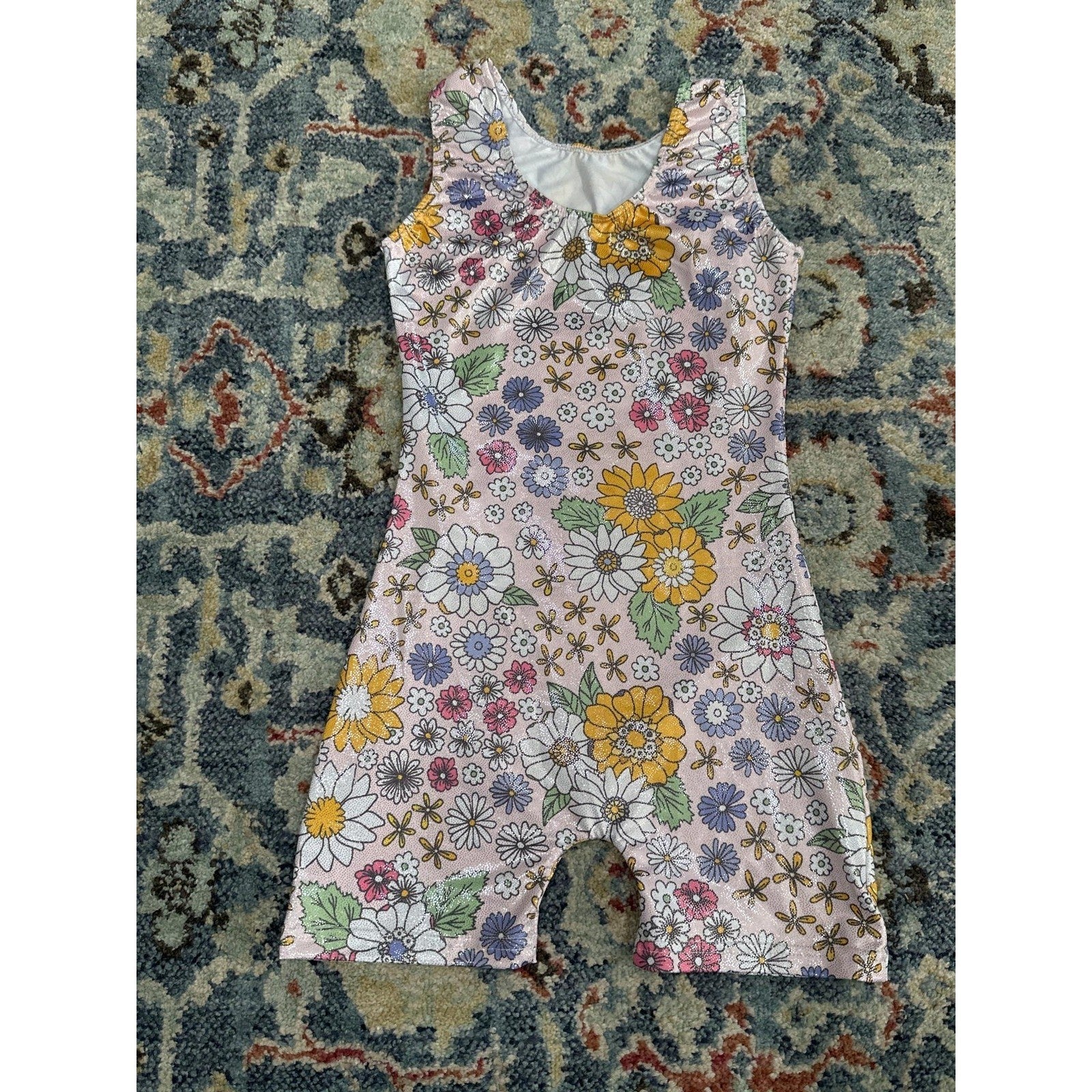 Floral Unitard Girls 8 Pink Daisy Shimmer Glitter Dancewear EUC2