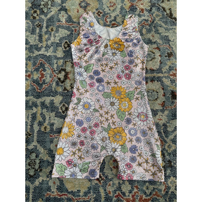 Floral Unitard Girls 8 Pink Daisy Shimmer Glitter Dancewear EUC2