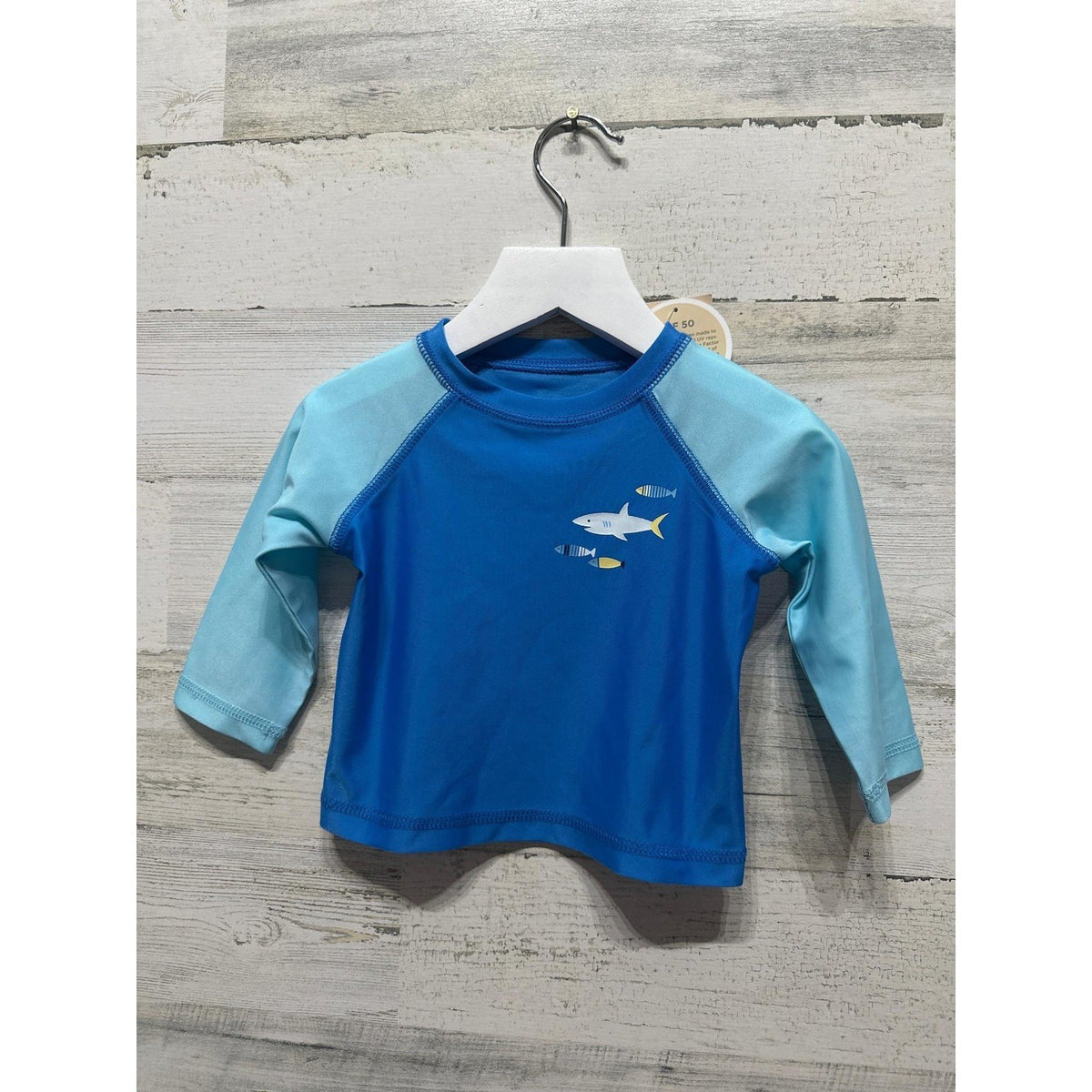 First Impressions Rash Guard Boys 6-9M Blue Shark UPF 50 NWT0