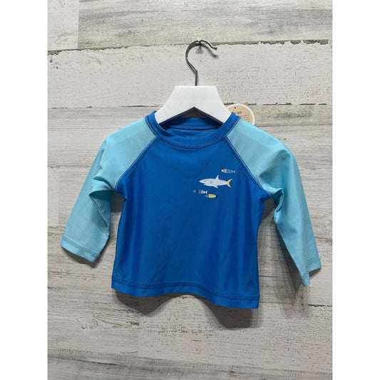First Impressions Rash Guard Boys 6-9M Blue Shark UPF 50 NWT0