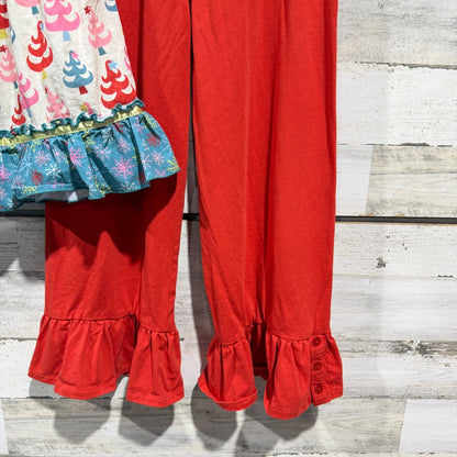 Matilda Jane Tunic Pants Set Girls 16Y Red Christmas Tree Ruffle Holiday EUC12