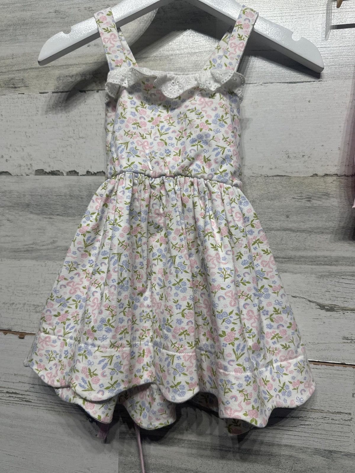Serendipity Floral Dress and Bloomers Set Girls 9m Pink Blue Eyelet Lace EUC2