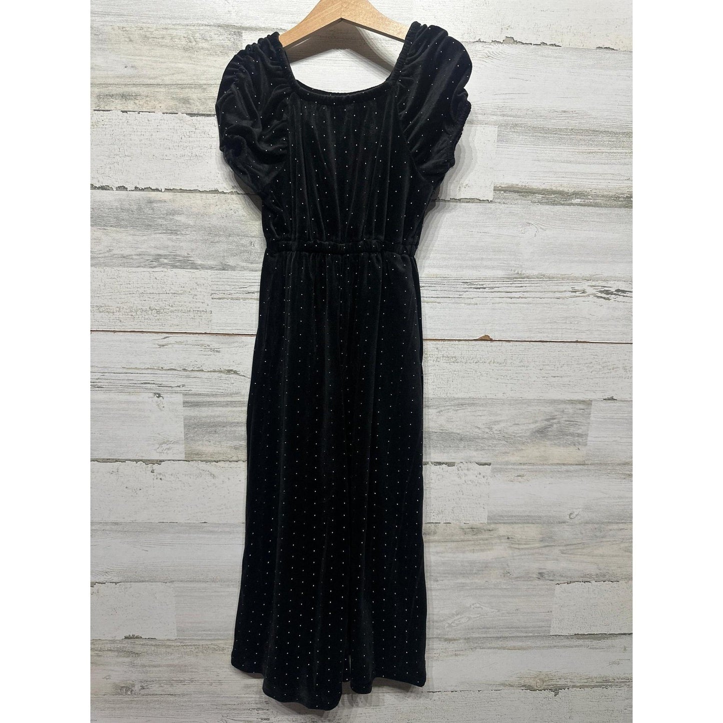 Tahari Velvet Jumpsuit Girls Size 6 Black Silver Glitter Flutter Sleeve NWT0