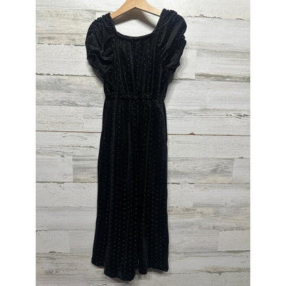 Tahari Velvet Jumpsuit Girls Size 6 Black Silver Glitter Flutter Sleeve NWT0
