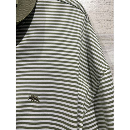 Onward Reserve Polo Shirt Men XXL Green White Striped Performance Golf EUC2