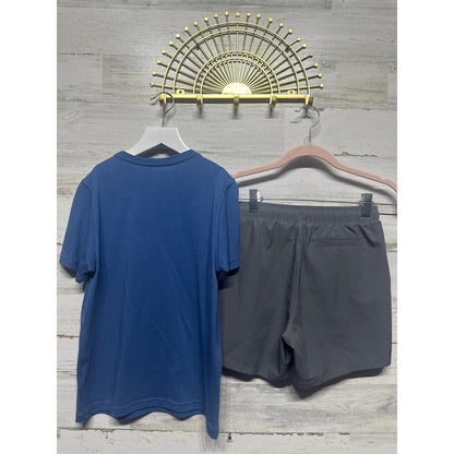 Class Club T-Shirt and 90 Degrees Shorts Set Boys 10/12 Blue Grey Pocket Tee EUC4