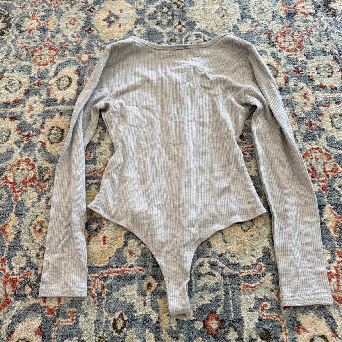 New In Waffle Bodysuit Women M Gray Polyester Thermal Casual NWT4