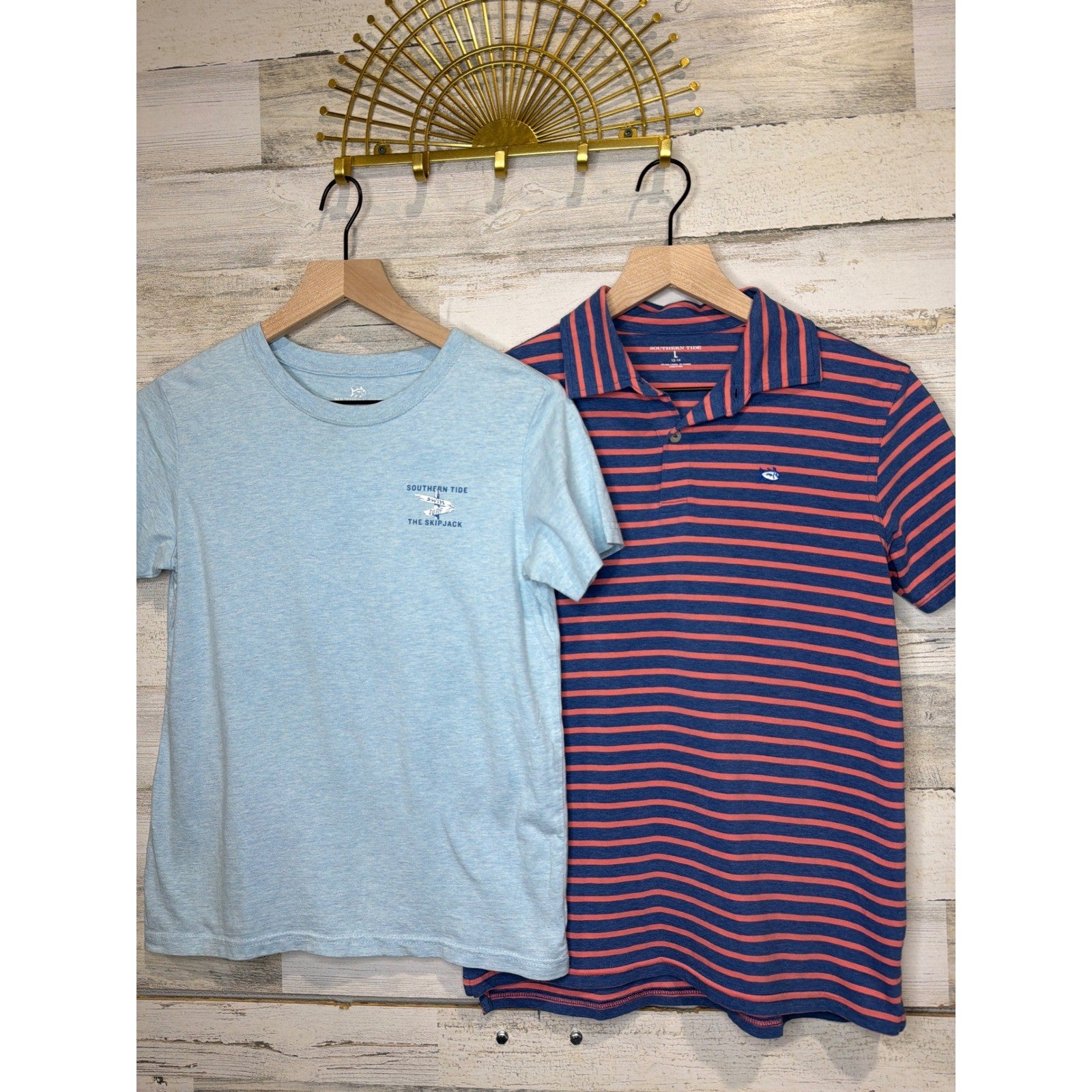 Southern Tide Shirt Bundle Boys Large 12-14 Blue Pink Striped Preppy Coastal0